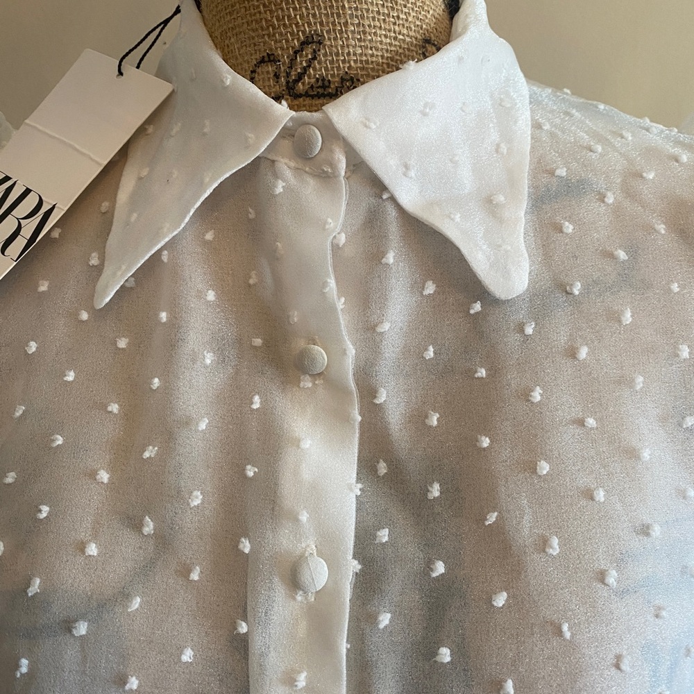 Zara white organza blouse with full sleeves - Picture 7 of 12